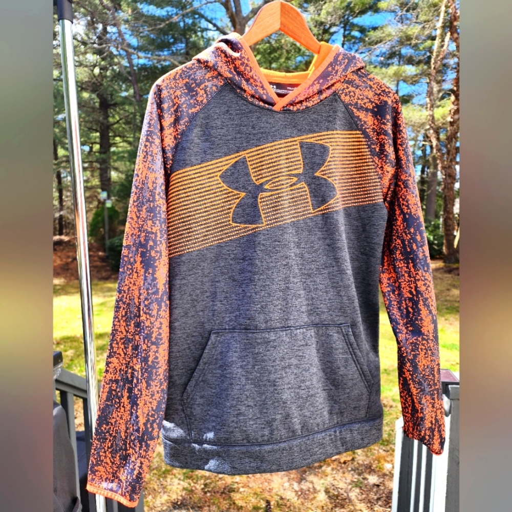Youth XL Under Armour grey and orange hoodie